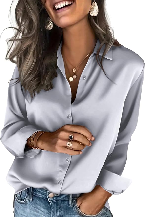 Zeagoo Satin Blouses for Women Silk Button Down Shirts Long Sleeve Business Casual Tops
