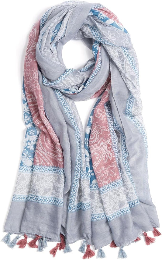 Scarf for Women Lightweight Soft Floral Leopard Printed Scarves Fall Winter Fashion Shawl Wrap with Fringe