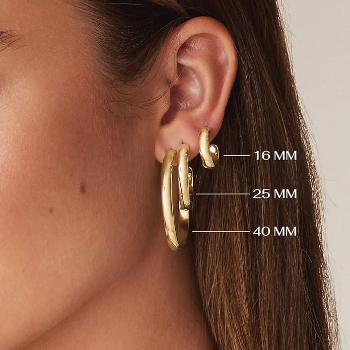PAVOI 14K Gold Plated Wide Flat Edge Hoop Earrings for Women | Rose, White and Yellow Gold Hoops | Hypoallergenic Jewelry