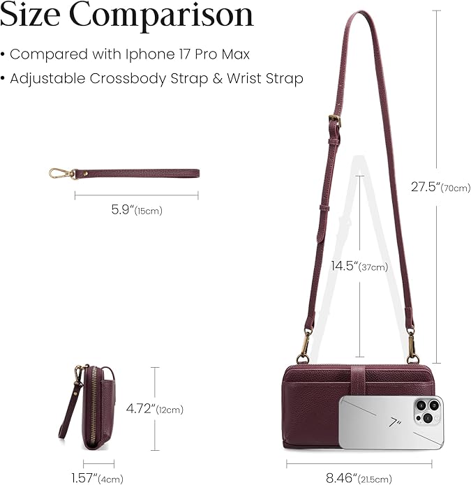 befen Leather Wristlet Wallet for Women Cell Phone Purse with Built in Wallet Vintage Leather Crossdody Bag Clutch Purse