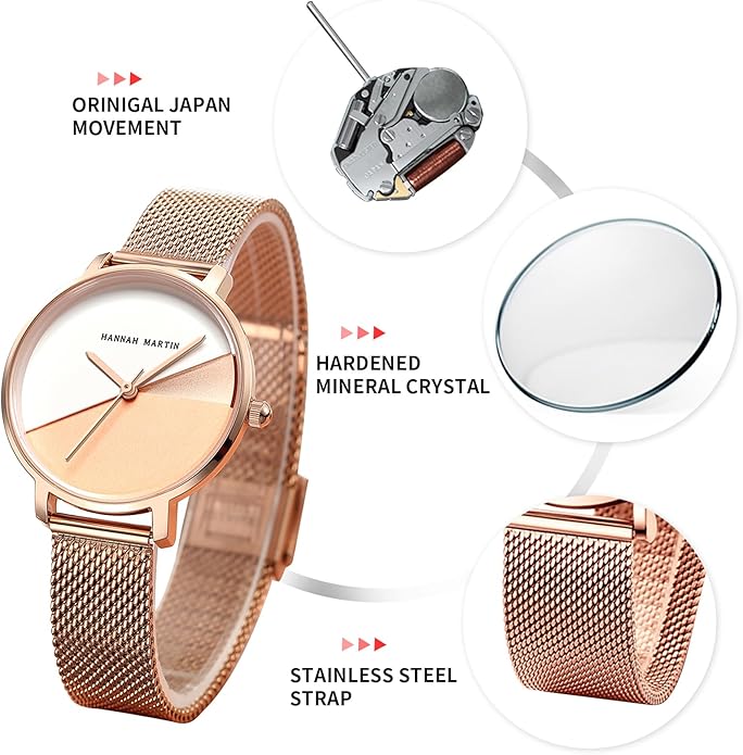 HANNAH MARTIN Watches for Women Waterproof Ladies Analog Quartz Wrist Watches Stainless Steel Band Fashion Dainty Female Watch Luxury Bracelet Diamond