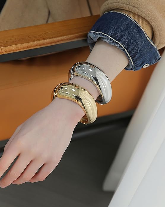 Bangle Bracelets for Women | 14K Gold Plated Trendy Wide Bracelets | Hinged Arm Cuff Bangles Chunky Bracelet for Women