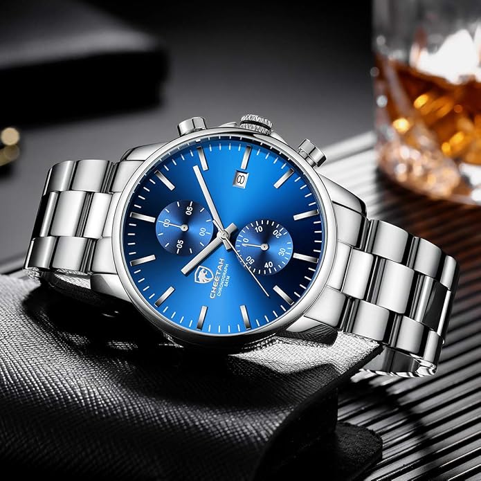 GOLDEN HOUR Fashion Business Mens Watches with Stainless Steel Waterproof Chronograph Quartz Watch for Men, Auto Date