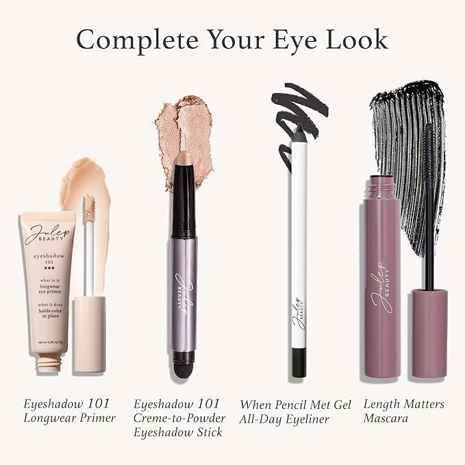 Julep Eyeshadow 101 Crème-to-Powder Waterproof Eyeshadow Stick Duo – Long-Lasting, Crease-Proof, Easy Apply with Built-in Smudger - Sand Shimmer and Smoky Tawny Matte