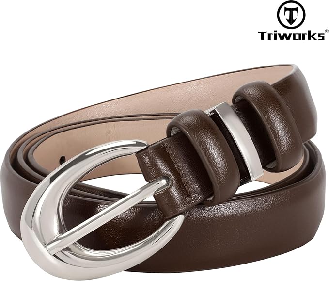 TRIWORKS Women Leather Belt for Jeans Pants Fashion Ladies Skinny Faux Leather Dress belt with Gold Buckle