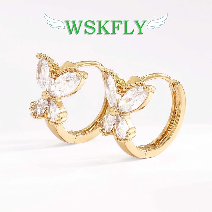14K Gold Plated Cubic Zirconia Hoop Earrings,Three Row Diamon | Arrows | Double Row of Diamonds Huggie Earrings for Women