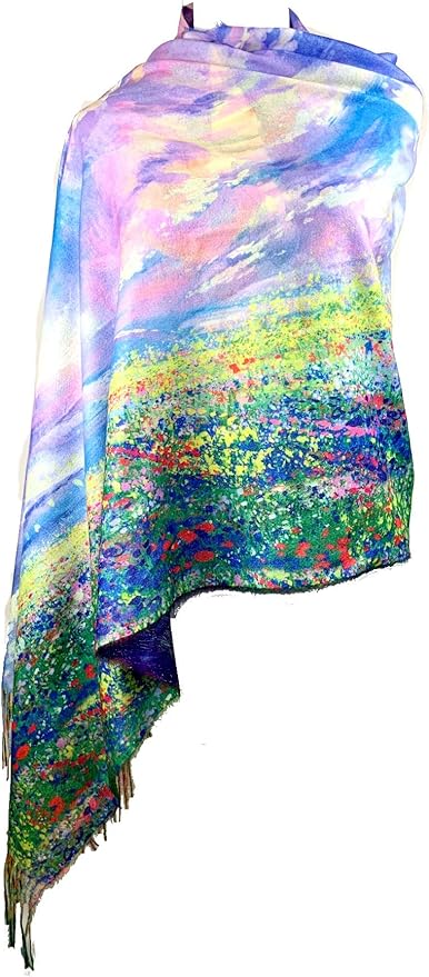Plum Feathers Super Soft Cashmere Feel Double Sided Reversible Art Shawl Scarf Van Gogh Monet Klimt Inspired