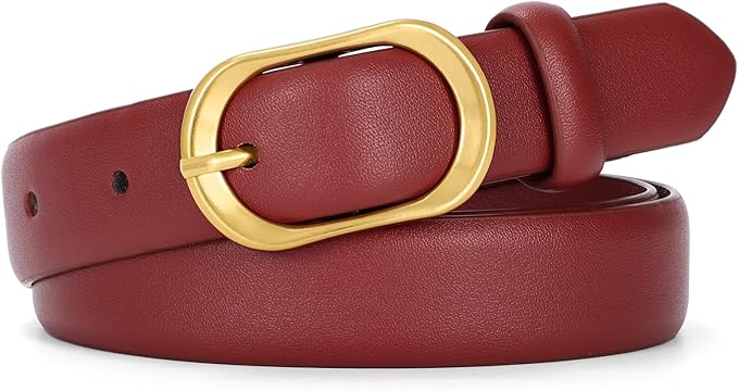 SANSTHS Women Belt for Jeans with Gold Oval Buckle, Thin Belt for Dresses Pants, Adjustable Waist Belt for Daily Fashion