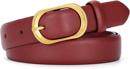 SANSTHS Women Belt for Jeans with Gold Oval Buckle, Thin Belt for Dresses Pants, Adjustable Waist Belt for Daily Fashion