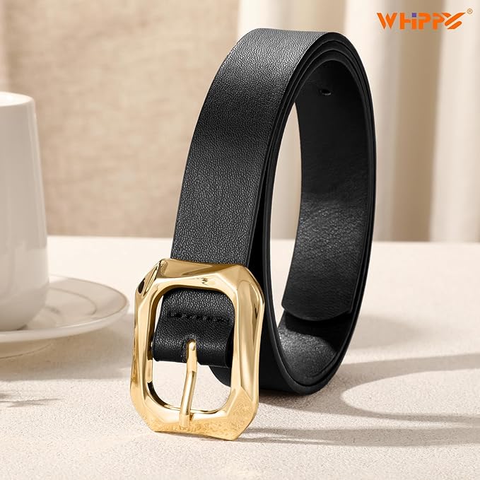 WHIPPY Women's Leather Belts with Gold Buckle Casual Fashion Ladies Waist Belts for Jeans Pants Dresses