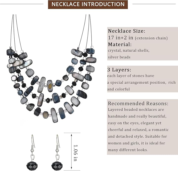 3 Layered Chunky Statement Necklace for Women Beaded Strand Necklaces with Earring Fashion Costumes Collar Necklace Jewelry Sets Gifts for Women