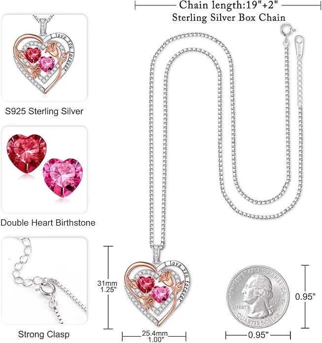 Iefil Mothers Day Gifts for Wife - Sterling Silver Birthstone Necklace Birthday Gifts for Her Wife