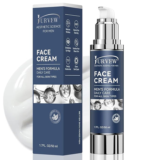 6-in-1 Face Cream for Men - Anti-Aging Moisturizer with Hyaluronic Acid & Niacinamide, Reduces Wrinkles, Dark Spots, Under Eye Bags, For Dry Skin, Daily Hydrating Face & Eye Treatment (1.7Oz)