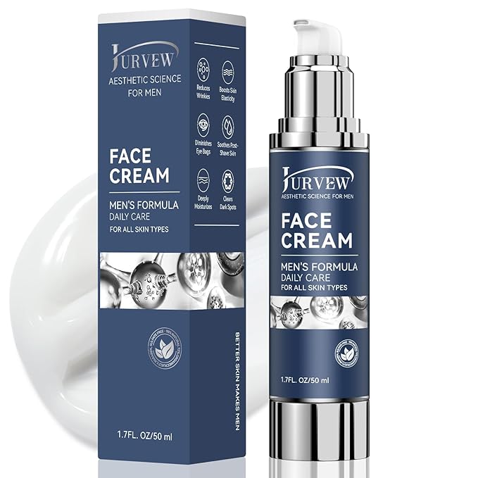 6-in-1 Face Cream for Men - Anti-Aging Moisturizer with Hyaluronic Acid & Niacinamide, Reduces Wrinkles, Dark Spots, Under Eye Bags, For Dry Skin, Daily Hydrating Face & Eye Treatment (1.7Oz)