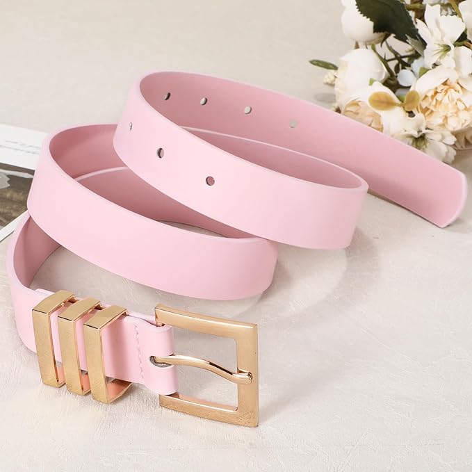 XZQTIVE Plus Size Women's Leather Belts for Jeans Pants Dress Fashion Ladies Waist Belt with Square Gold Buckle