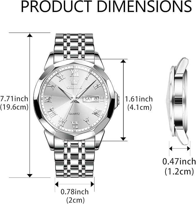 OLEVS Classic Men Watches with Date,Stainless Steel Man Watch with Date, Bussiness Watches for Men,Luminous Quartz Mens Watches Black/White/Blue/Gold, Waterproof Male Watch with Week