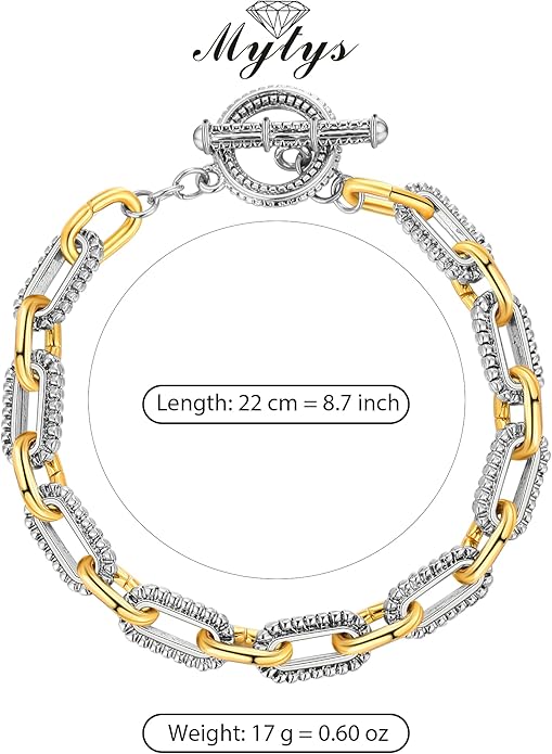 Mytys Link Bracelet for Women Gold and Silver 2 tone Circles Chain Wire Bangle Bracelets