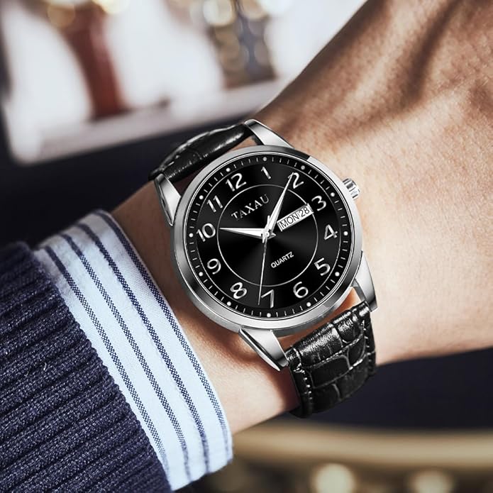 Watches for Men Luxury Analog Waterproof Classic Leather Large Face Simple Easy Read Quartz Minimalist Dress Day Date Quartz Mens Watches