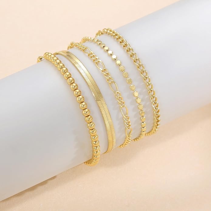 DEARMAY Gold Bracelets for Women Waterproof, 14K Gold Plated Jewelry Sets Trendy Thin Dainty Stackable Cuban Link Paperclip Chain Bracelet Pack Fashion Accessories Gifts for Womens