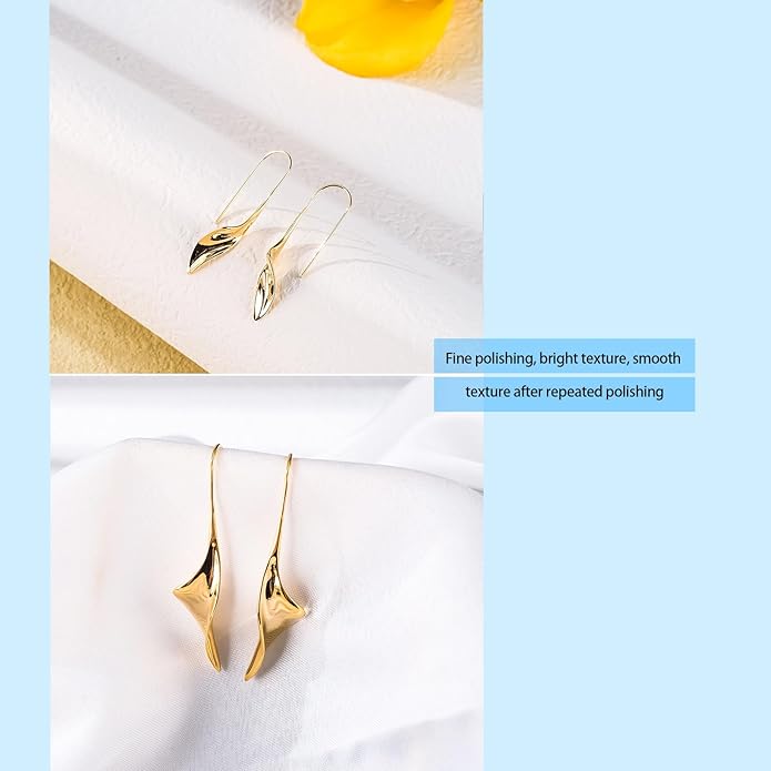 14K Gold Hoop Earrings for Women, Hypoallergenic Spiral Threader Gold Plated Dangle Earrings Fashion Jewelry，Gift for Women