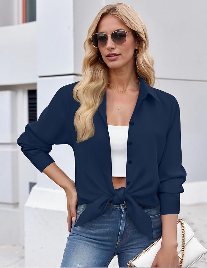 ZEAGOO Button Down Shirt for Women Long Sleeve Blouses Floral Printed Tops Business Casual Work Outfits S-XXL