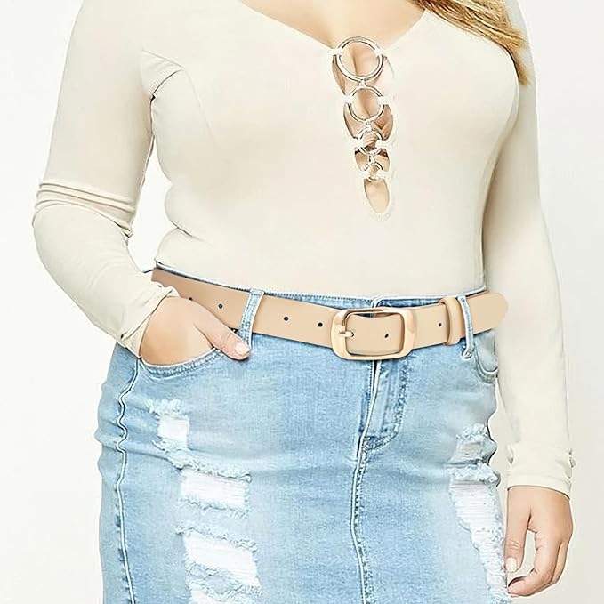 XZQTIVE 2 Pack Women Plus Size Leather Belts Fashion Cowhide Waist Belt with Solid Pin Buckle for Jeans Pants Dress