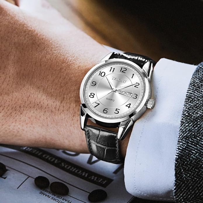 Watches for Men Luxury Analog Waterproof Classic Leather Large Face Simple Easy Read Quartz Minimalist Dress Day Date Quartz Mens Watches