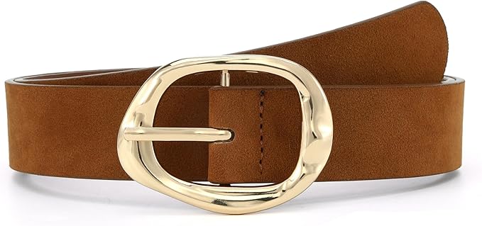 Earnda Leather Belts for Women Casual Fashion Waist Belt with Liquid Shapes Gold Buckle for Jeans Pants Dresses