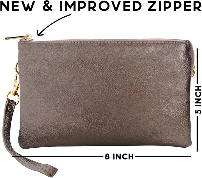 Vegan Leather Wristlet Purse for Women - Small Clutch Purse with Shoulder and Wrist Straps