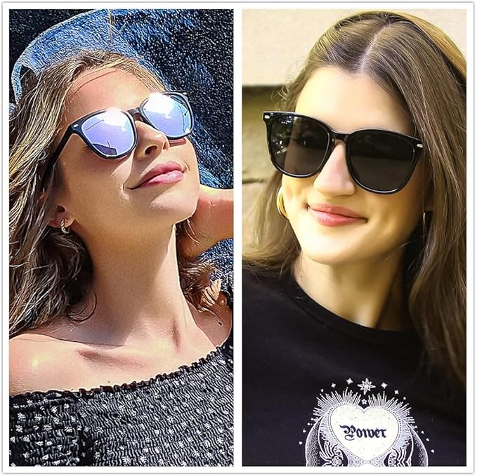 FIMILU 2 Packs Sunglasses for Women Polarized UV400 Protection Lens Big Frame Fashion Glasses Trendy Stylish Shade