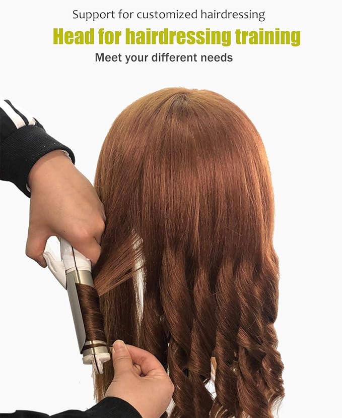 Mannequin Head with 100% Human Hair, SZCY LLC 18" Dark Brown Real Hair Cosmetology Mannequin Head Hair Styling Hairdressing Practice Training Doll Heads with Clamp Holder and Tools