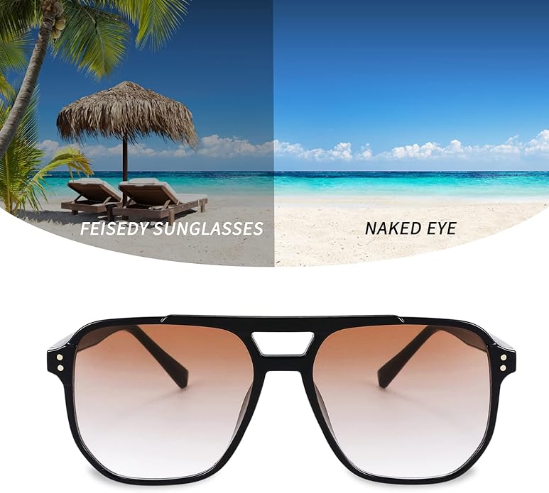 FEISEDY Retro Square Aviator Sunglasses Women Men 70s Vintage Trendy Plastic Frame Sun Glasses B2835
