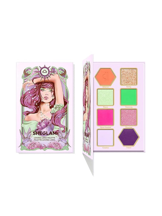 SHEGLAM Glitter Metallic Eyeshadow Palette 8-Color High Pigment Pink Green Blue Long Wearing Horoscope Collection Eye Shadow Palette - Loving Libra