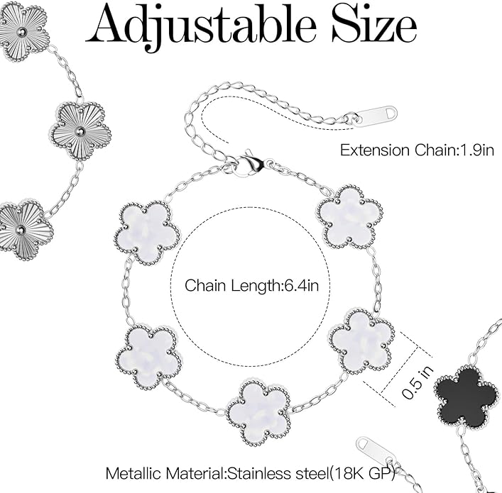 AICase 18K Gold Plated Clover Bracelet Dupes White/Black/Silver Bracelet Set for Women Flower Leaf Lucky Clover Bracelets Trendy Jewelry Birthday Gifts for Women/MoM/Daughter/Nana/Besties/Friends