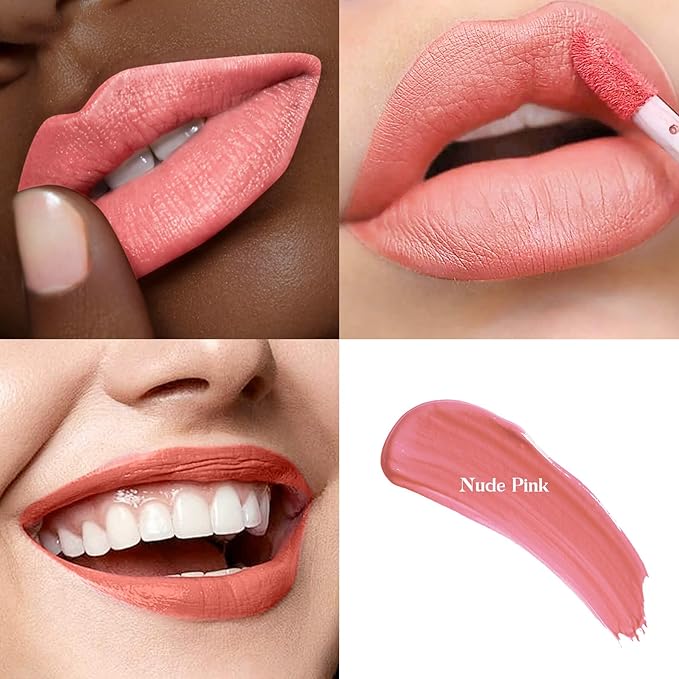 Matte Liquid Lipstick – Long-Lasting High Pigment Nude Pink Lip Color, Soft-Matte Finish, Long-Wearing, Lightweight & Comfortable, Smooth Application & Non-Transfer (Nude Pink)