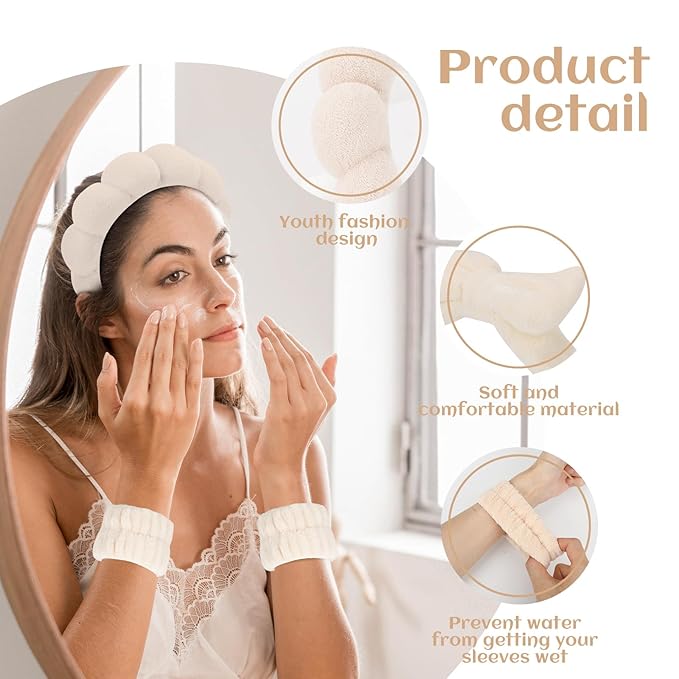 Makeup Headband & Wristband Spa Set – Puffy Sponge Skincare Headband for Washing Face, Soft Non-Slip Set for Women & Teen Girls, Ideal Present for Teen Girls Birthday