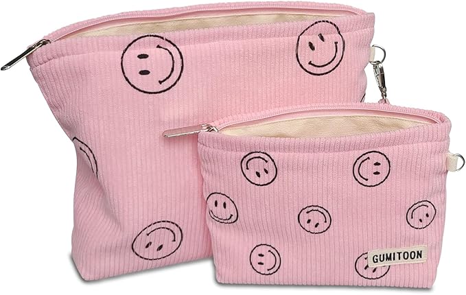 2pcs Cosmetic Bags,makeup bag for women,aesthetic organizer toiletry bags,travel essentials,travel size toiletries,a small make up bag and a big make up bag(pink Smiley face)