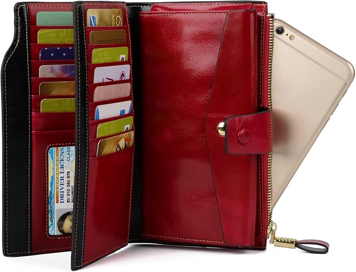 YALUXE Women's Genuine Leather Wallet RFID Blocking Multi Card Holder with Cell Phone Pocket Mothers Day Gifts