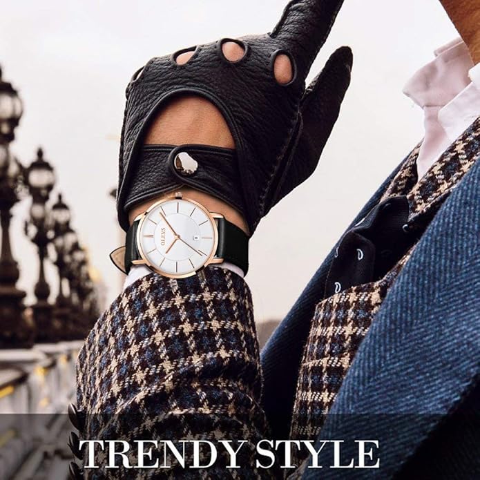 OLEVS Mens Watches Minimalist Ultra Thin Fashion Casual Analog Quartz Date Watch Waterproof Slim Simple Big Face Dress Wrist Watch Leather Band for Men