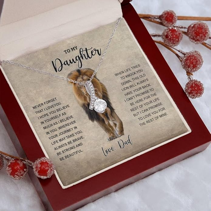 VIRAGIL To My Daughter Gift Necklace From Dad or Mom - Badass Daughter Jewelry With Heartfelt Message & Elegant Box