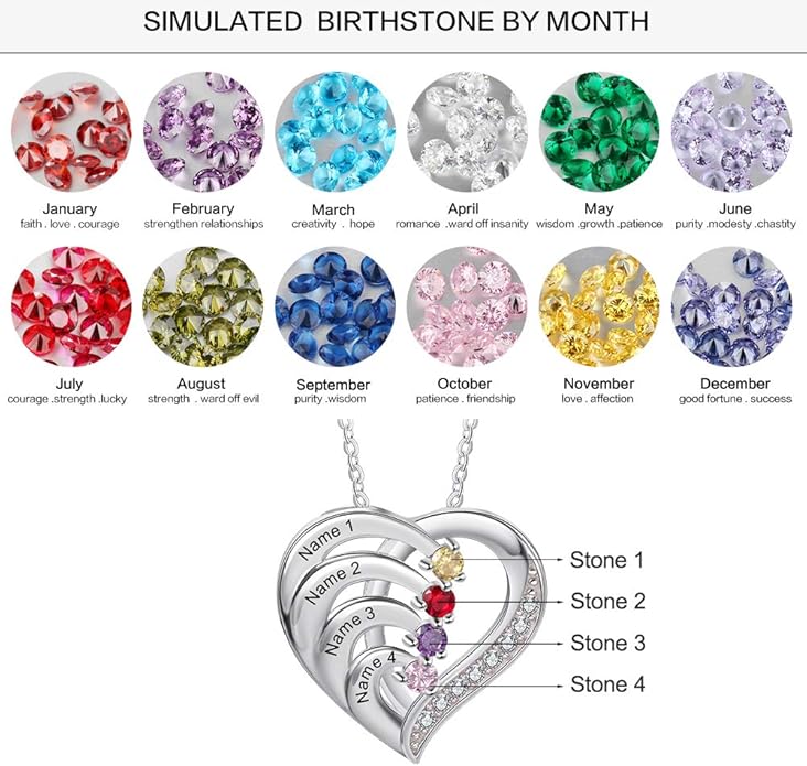 GLAMCARAT Personalized mothers necklace with birthstones names sterling silver jewelry for women customized engraved necklace