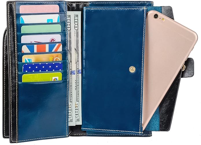 YALUXE Women's Genuine Leather Wallet RFID Blocking Multi Card Holder with Cell Phone Pocket Mothers Day Gifts