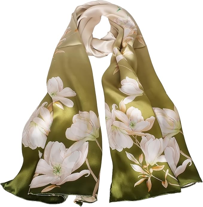 100% Mulberry Silk Scarf for Women Neck Oblong Headscarves Long Floral Print Lightweight Silk Wraps Shawls 67"*20"