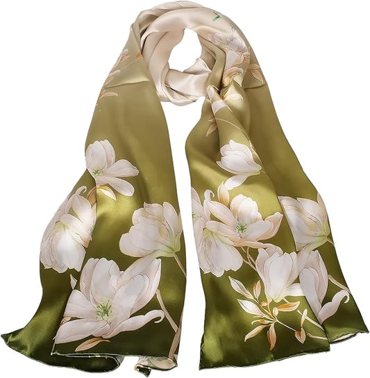 100% Mulberry Silk Scarf for Women Neck Oblong Headscarves Long Floral Print Lightweight Silk Wraps Shawls 67"*20"