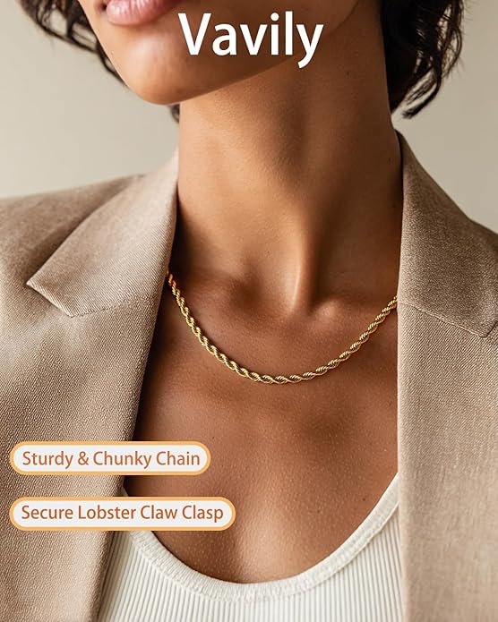 Link Gold Chain 14K Gold Plated Trendy Rope Paperclip Thick Chain Necklace Minimalist Layered Gold Chain Choker Necklaces for Women