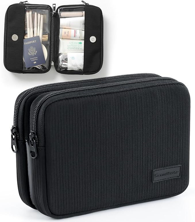 Preppy Makeup Bag, Rectangle Double Detachable Cosmetic Organizer, Clear Side Panel Portable Travel Pouches for In-Flight Essentials, Beauty & Tech Accessories, Gift for Women