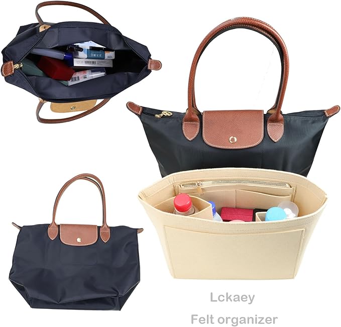 Lckaey Purse Organizer Insert for longchamps bags for women(Large) Handbags Organizer 1012BEIGE-L