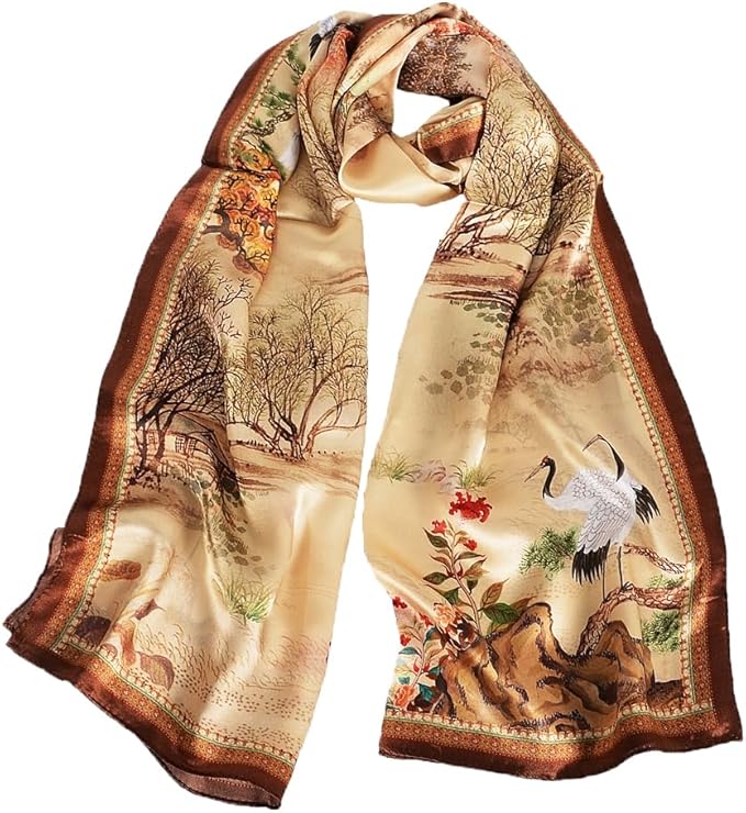 100% Mulberry Silk Scarf for Women Neck Oblong Headscarves Long Floral Print Lightweight Silk Wraps Shawls 67"*20"
