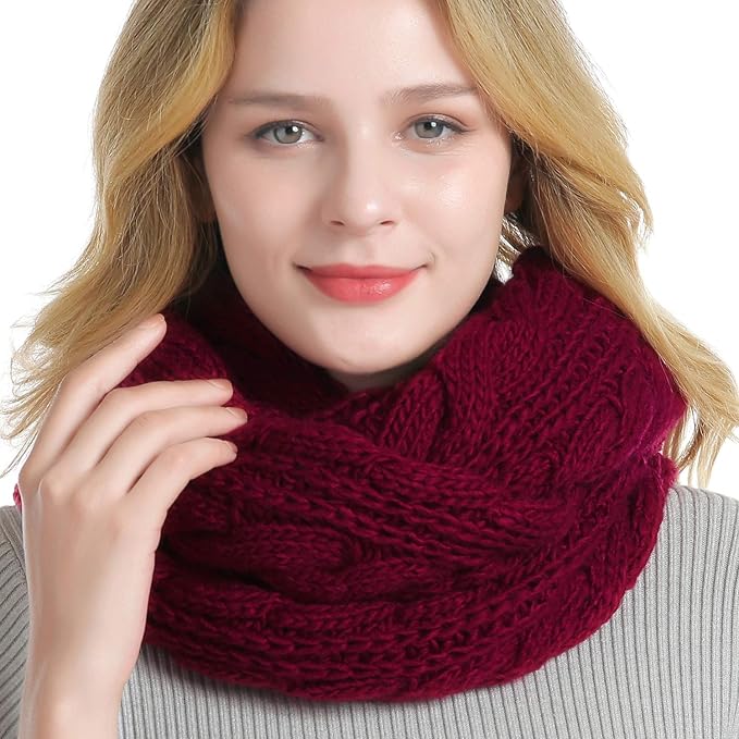 QUEENFUR Winter Women Thick Cable Knit Ribbed Infinity Circle Loop Scarf