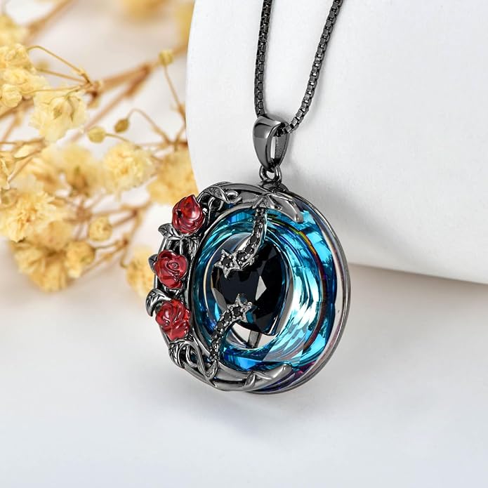 TOUPOP Birthstone Necklace 925 Sterling Silver Moon and Star Pendant with Blue Crystal Celtic Moon Jewelry Birthday Valentines Day Gifts for Women Mom Wife Her